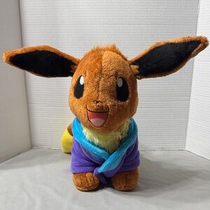 BAB Build A Bear Pokémon Eevee Plush Toy Stuffed Animal with Colorful Wrap Coat